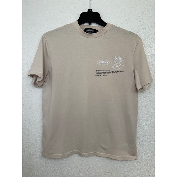 laura mercier Other - MERCIER Mens Beige Graphic Print Crewneck T Shirt Casual Streetwear Size M